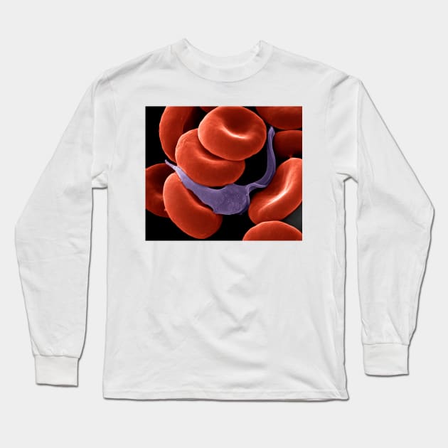 Trypanosome amongst blood cells, SEM (C021/7271) Long Sleeve T-Shirt by SciencePhoto